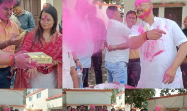 बिरनो ब्लॉक प्रमुख राजन सिंह ने जनप्रतिनिधियों और कर्मचारीयों के साथ जमकर उड़ाया गुलाल
