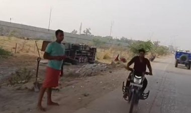 विपरीत दिशा से आ रही पिक अप को बचाने में पलटा डीसीएम